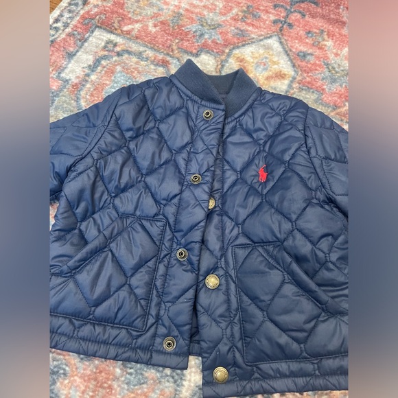 Ralph Lauren baby boy quilted bomber jacket navy blue 9 months snap front - Picture 2 of 6